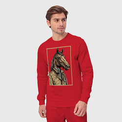 Костюм хлопковый мужской Конь в бежевом пальто, цвет: красный — фото 2
