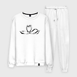 Костюм хлопковый мужской Пара лебедей трафарет, цвет: белый