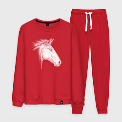 Костюм хлопковый мужской Голова белой лошади в профиль, цвет: красный