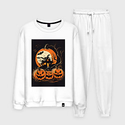 Костюм хлопковый мужской Halloween тыква - джек фонарь, цвет: белый