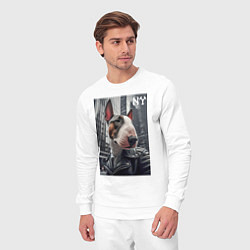 Костюм хлопковый мужской Dude bull terrier in New York - ai art, цвет: белый — фото 2