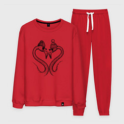 Костюм хлопковый мужской Стильный фламинго сердечком, цвет: красный