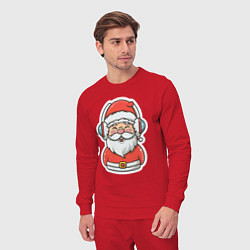 Костюм хлопковый мужской Дед Мороз в наушниках, цвет: красный — фото 2