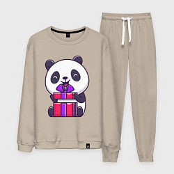 Костюм хлопковый мужской Панда с подарком, цвет: миндальный