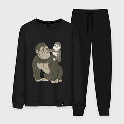 Костюм хлопковый мужской Мультяшная горилла с детенышем, цвет: черный