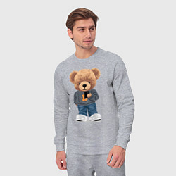 Костюм хлопковый мужской Плюшевый медвежонок делает селфи, цвет: меланж — фото 2