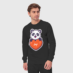 Костюм хлопковый мужской Сердечная панда, цвет: черный — фото 2
