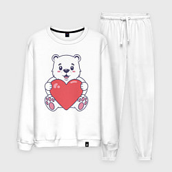 Костюм хлопковый мужской Белый медведь с сердцем, цвет: белый