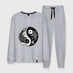 Костюм хлопковый мужской Две рыбы символ инь янь, цвет: меланж