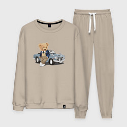 Костюм хлопковый мужской Плюшевый медвежонок и автомобиль, цвет: миндальный