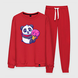 Костюм хлопковый мужской Панда и мороженое, цвет: красный