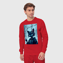 Костюм хлопковый мужской Cybercat 2099 - ai art, цвет: красный — фото 2