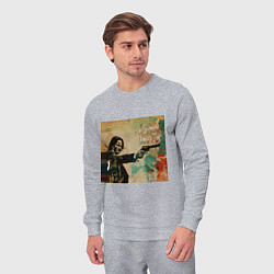 Костюм хлопковый мужской Джон Уик с пистолетом портрет в стиле гранж, цвет: меланж — фото 2