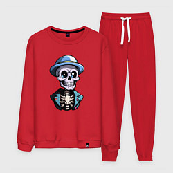 Костюм хлопковый мужской Скелет в синей шляпе, цвет: красный