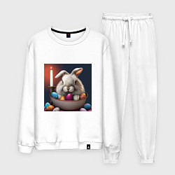 Костюм хлопковый мужской Пасхальный зайчик при свечах, цвет: белый