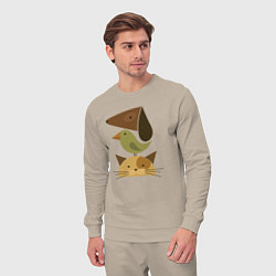 Костюм хлопковый мужской Собака птица кошка, цвет: миндальный — фото 2