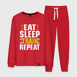 Костюм хлопковый мужской Eat sleep train, цвет: красный