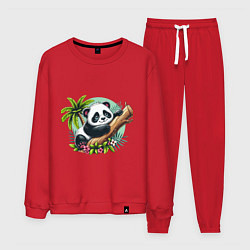 Костюм хлопковый мужской Панда в тропиках, цвет: красный