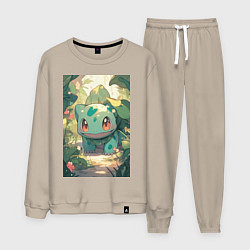 Костюм хлопковый мужской Покемон Бульбазавр, цвет: миндальный