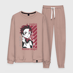 Костюм хлопковый мужской Тандзиро Камадо серьезный Клинок рассекающий демон, цвет: пыльно-розовый