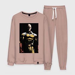 Костюм хлопковый мужской Ванпанчмен Сайтама супергерой, цвет: пыльно-розовый