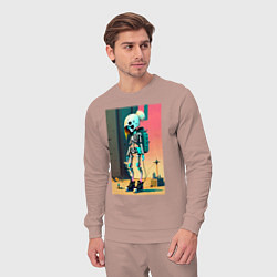 Костюм хлопковый мужской Cyber skeleton from future - ai art fantasy, цвет: пыльно-розовый — фото 2