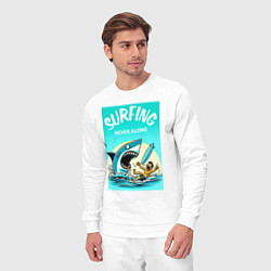 Костюм хлопковый мужской Surfing never alone - shark and surfer, цвет: белый — фото 2