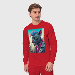 Костюм хлопковый мужской Чувак пантера панк житель Нью-Йорка - нейросеть, цвет: красный — фото 2