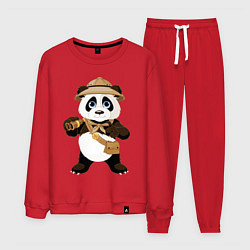 Костюм хлопковый мужской Веселая панда следопыт, цвет: красный