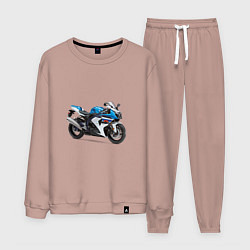 Костюм хлопковый мужской Крутой спортивный мотоцикл, цвет: пыльно-розовый