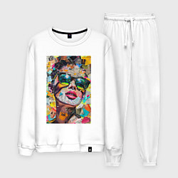 Костюм хлопковый мужской Лицо девушки из обрезков газет и журналов, цвет: белый