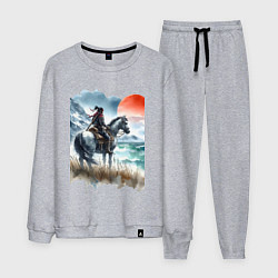 Костюм хлопковый мужской Японский самурай на коне - нейросеть, цвет: меланж