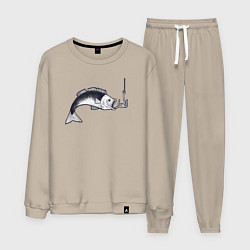 Костюм хлопковый мужской Голодная рыбка, цвет: миндальный