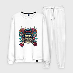 Костюм хлопковый мужской Японский череп гейши с демонами, цвет: белый