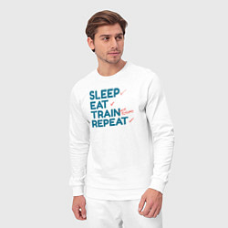 Костюм хлопковый мужской Eat sleep train repeat - blue and red, цвет: белый — фото 2