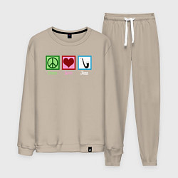 Костюм хлопковый мужской Мир любовь джаз, цвет: миндальный