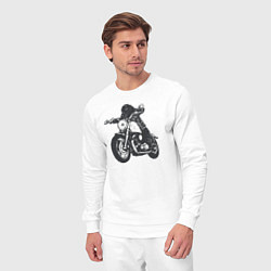 Костюм хлопковый мужской Такса на мотоцикле на чоппере, цвет: белый — фото 2