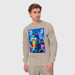 Костюм хлопковый мужской Neon beersaur in metropolis - ai art fantasy, цвет: миндальный — фото 2