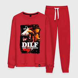 Костюм хлопковый мужской DILF damn I love fishing, цвет: красный