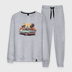 Костюм хлопковый мужской Ретро автомобиль на фоне города, цвет: меланж