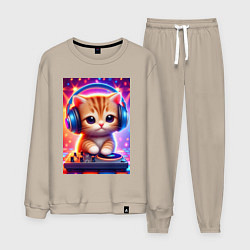Костюм хлопковый мужской Cutie kitten DJ - neon glow, цвет: миндальный