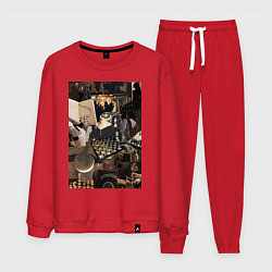 Костюм хлопковый мужской Шахматы коллаж, цвет: красный