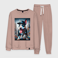 Мужской костюм Funny bull terrier in New York - ai art