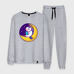 Костюм хлопковый мужской Единорог читает на луне, цвет: меланж