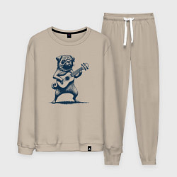 Костюм хлопковый мужской Мопс с гитарой укулеле, цвет: миндальный