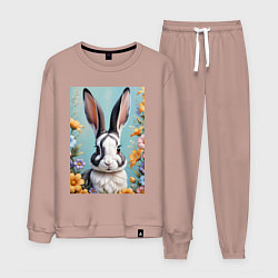 Костюм хлопковый мужской Кролик в цветах, цвет: пыльно-розовый