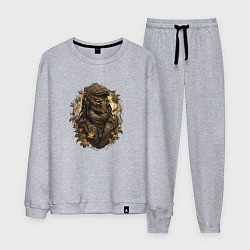 Костюм хлопковый мужской Осенний хищник в кепке, цвет: меланж