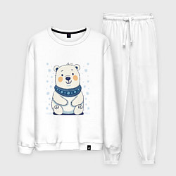 Костюм хлопковый мужской Полярный белый медведь и снежинки, цвет: белый