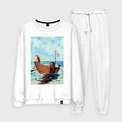 Костюм хлопковый мужской Ван-Пис Луффи, цвет: белый