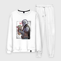 Костюм хлопковый мужской Беби Йода и Мандалорец, цвет: белый